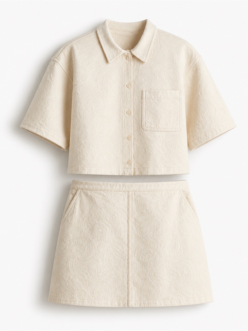 H&M Oversized Jacquard Denim Shirt and Mini Skirt